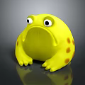 Yellow Spotted Chubby Frog Toy With Big Eyes On Dark Background Showing Reflection