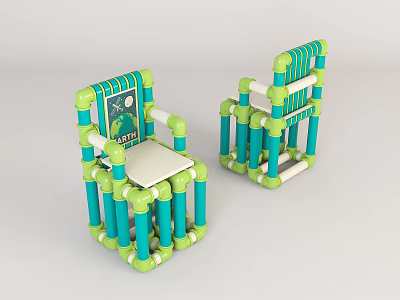 Vibrant Leisure Chair with Tubular Turquoise Green Frame Striped Backrest And Armrest Design 3d model
