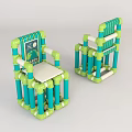 Vibrant Leisure Chair with Tubular Turquoise Green Frame Striped Backrest And Armrest Design