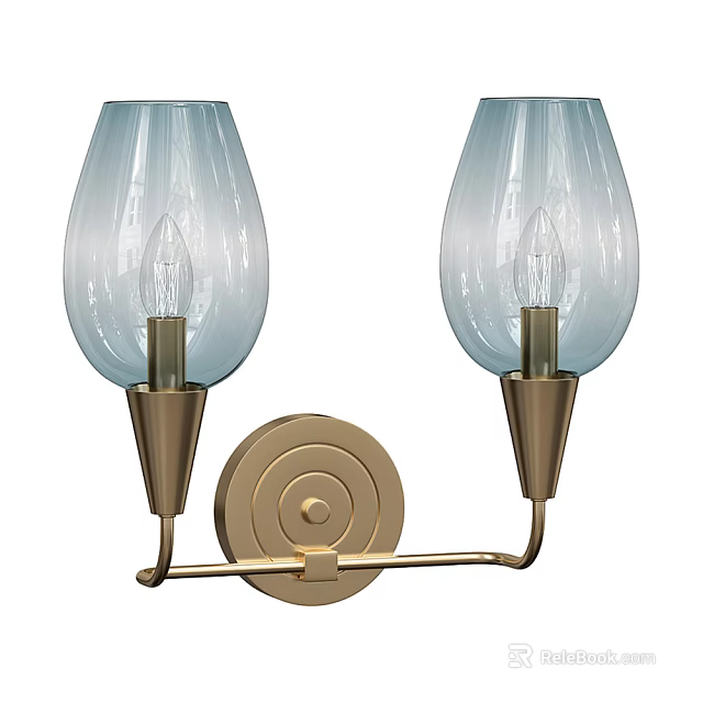 Modern Double Wall Sconce with Transparent Gradient Glass Shades and Brass Base 3d model 