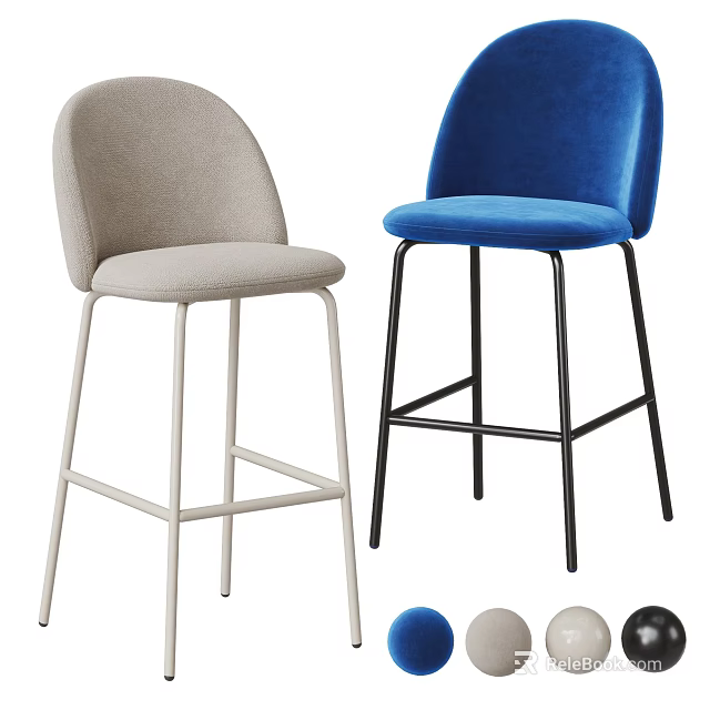 Modern Upholstered Bar Stools With Metal Frame In Multiple Color Options 3d model 