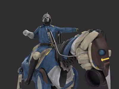 Game and Movie Character Riding Mechanical Horse in Blue Uniform With Helmet and White Gloves 3d model