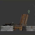 Outdoor Wooden Furniture Set With Fire Pit Chair Lantern And Planter Boxes