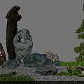 Karesansui Dry Landscape Design With Artistic Stones Mossy Ground Gravel And Pruned Trees