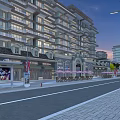 Modern Urban Commercial Street With Multi Story Buildings Shops And Outdoor Seating