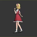 Anime Girl Character With Blonde Hair And Red Dress Standing On Pink Pedestal 3D Render