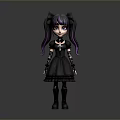Gothic Style Collectible Toy Doll With Black Dress Purple Pigtails And Cat Ears