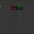 Vintage Green Mailbox With Red Component Standing On Two Brown Poles