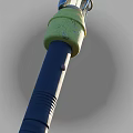 Outdoor Light Fixture With Yellow Base Blue Pole And Metal Top Structure