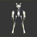 Anthropomorphic Cat Like Biomechanical Character With White Black Body And Yellow Claws Design