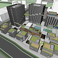 Modern Office Buildings Complex With Green Roofs Courtyards Pool And Connected Structures 3d model