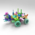 Building Blocks Mars Rover with Large Wheels Pink Top Green Antennas and Colorful Bricks