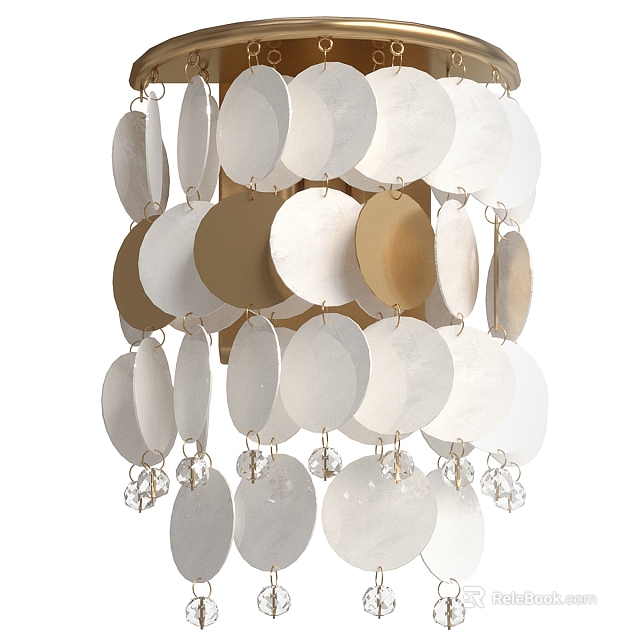 Stylish Decorative Chandelier With White And Gold Circular Discs And Crystal Accents 3d model 