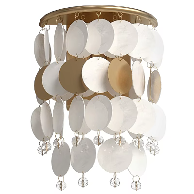 Stylish Decorative Chandelier With White And Gold Circular Discs And Crystal Accents 3d model