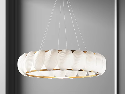 Modern Circular Chandelier With White Petal Shades And Golden Frame Design 3d model