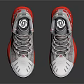 White And Red Mesh Upper Sports Sneakers With Gray Laces And Red Sole Design