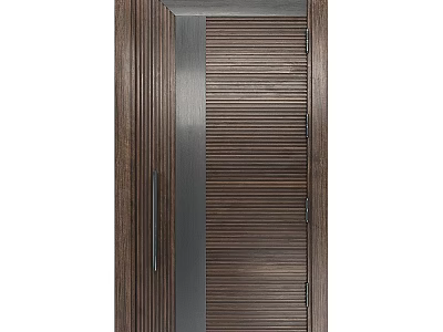 Modern Dark Brown Ribbed Solid Wood Door With Matte Metal Accent And Sleek Long Handle 3d model