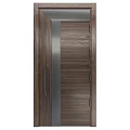 Modern Dark Brown Ribbed Solid Wood Door With Matte Metal Accent And Sleek Long Handle
