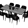 Modern Dining Table Set with Light Gray Chairs Vase and Tableware 3d model
