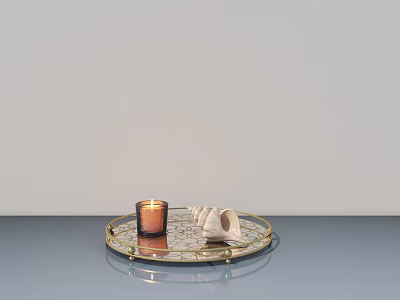 Elegant Swing Door Design With Golden Tray Candle And Shell On Blue Tabletop 3d model
