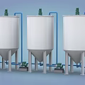 Industrial Equipment Featuring White Tanks With Green Top Devices Blue Pipes And Green Pumps