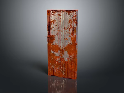 Rusted Red Metal Swing Door With Vertical Stripes And Weathered Surface 3d model