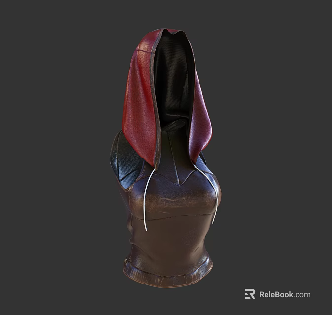 Brown Leather Jacket With Red Hood And Sleek Design Details 3d model