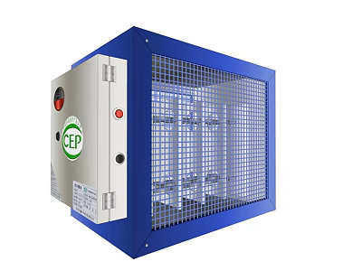 Industrial Commercial Equipment With Blue Frame Metal Grid Door Control Panel CEP Certification Mark 3d model