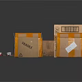 Open And Closed Cardboard Boxes With Scattered Paper And Small Items