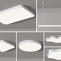 Modern White Ceiling Lights with Square Round Rectangular Cloud Shapes for Home Interior 3d model