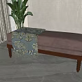 Upholstered Light Pink Sofa Bench with Wooden Legs Floral Blanket and Indoor Plants