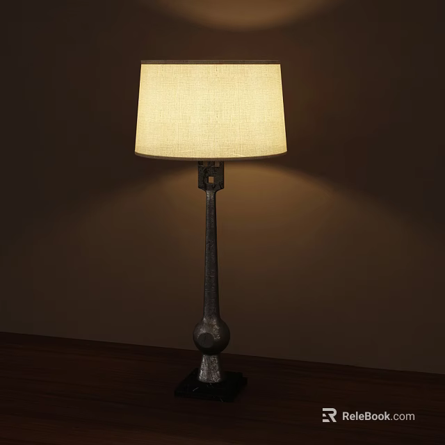 Vintage Table Lamp Featuring Cream Fabric Lampshade Black Metal Base And Warm Light 3d model 