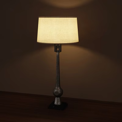 Vintage Table Lamp Featuring Cream Fabric Lampshade Black Metal Base And Warm Light 3d model