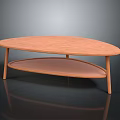 Modern Oval Shaped Wooden Coffee Table With Lower Mesh Shelf And Thin Legs