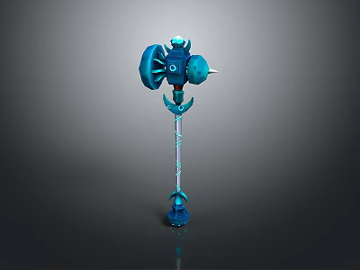 Blue Mechanical Hammer Weapon Design With Turbine Elements Stand Base And Sci Fi Style 3d model