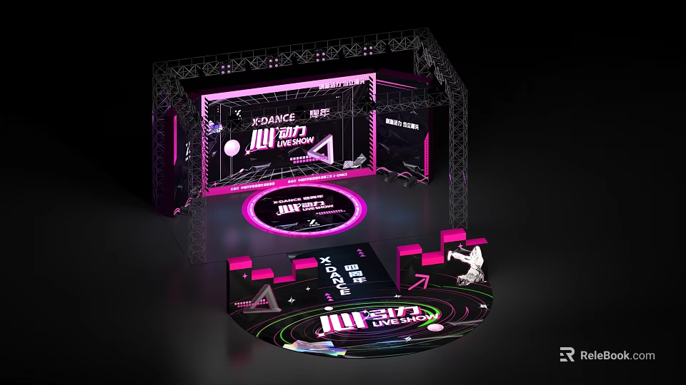 Modern Dance Stage With Neon Lighting And Performance Area Setup Design 3d model