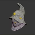 Medieval Helmet With Silver Metal Spiked Crest Chainmail Visor And Golden Accents