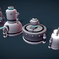 Futuristic Robot Sentry Weapons Featuring Various Designs And Glowing Blue Lights 3d model