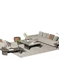 Modern Sofa and Coffee Table Set With Grey Brown Sofas Rectangular Table and Decorative Plants 3d model