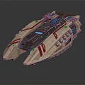 Futuristic Interstellar Spacecraft With Beige Red Stripes And Detailed Aerospace Structure