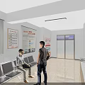Modern Retail Store Interior With Orange Wall Product Display Counter And Standing Man