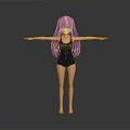 3D Anime Character With Long Brown Hair In Black Leotard Arms Outstretched