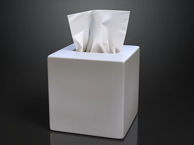 White Square Tissue Box With Tissues Inside On Dark Background Design 3d model