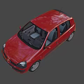3D Rendered Red Four Door Hatchback Car With Silver Wheels And Dark Background