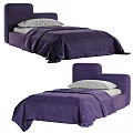 Purple Single Bed With Bedding And Headboard 3d model