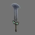 Medieval Fantasy Sword With Unique Metallic Blade Decorative Hilt And Green Accents