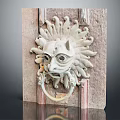 Vintage Lion Head Carved Door Knocker On Classical Stone Door Surface