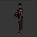 Red Humanoid Character Standing With Mechanical Arm Tactical Gear And Gun