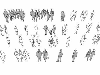 Diverse Group Of People In Various Poses Line Drawing Silhouette Art 3d model