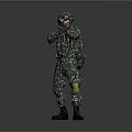 Camouflage Uniformed Military Soldier Aiming With Rifle In Tactical Stance